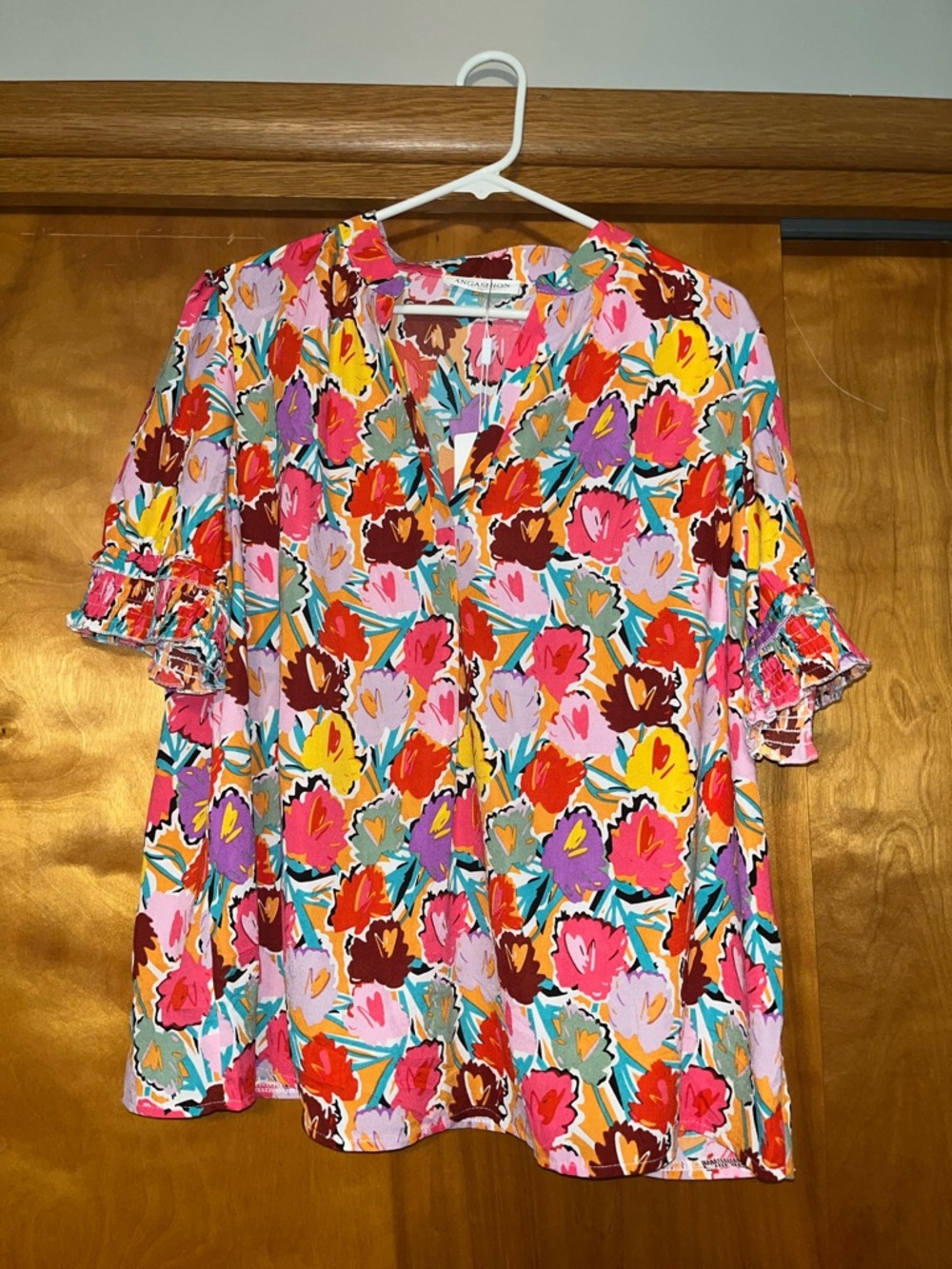 Colorful Floral V-Neck Blouse